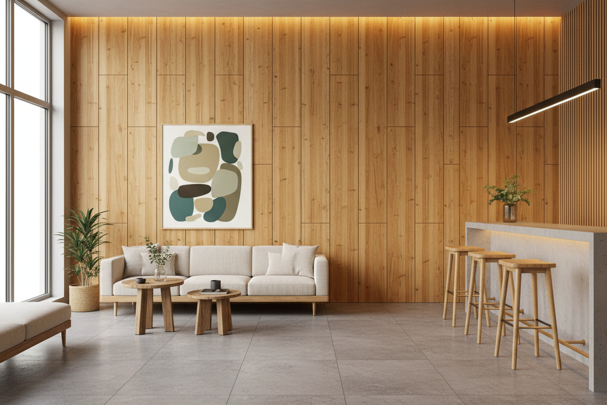 Eco-friendly wall panels crafted from 100% sustainable bamboo, offering natural texture and warmth for residential or commercial spaces.